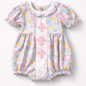 GR Pastel Floral cross appliqué Easter bubble romper NWT